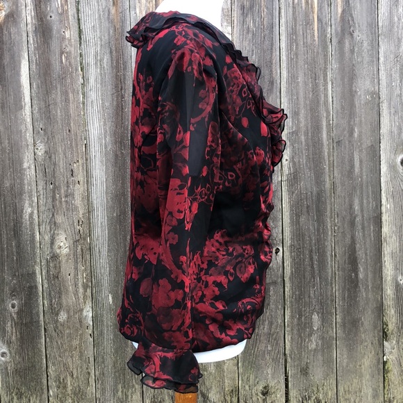 Connected Apparel Wrap Blouse w/ Ruffled collar & front w/ Side Tie & Longsleeve - Picture 3 of 11